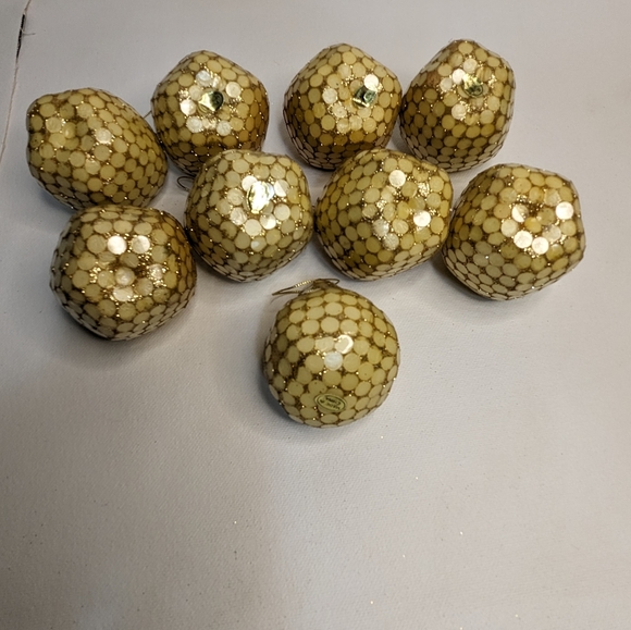 Christmas ornaments pale yellow/gold mosaic 1970's RARE! C11 - Picture 10 of 15